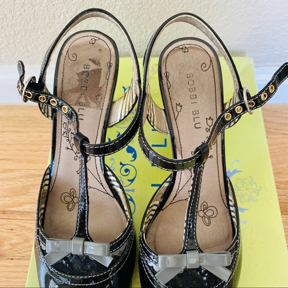Bobbi Blu Madison black patent leather lace heels 50s 60s pinup Mary jane 8.5 - Picture 11 of 16